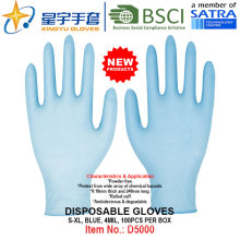 Color azul, libre de polvo, guantes de nitrilo desechables, 100 / caja (S, M, L, XL) con CE. Guantes de Examen